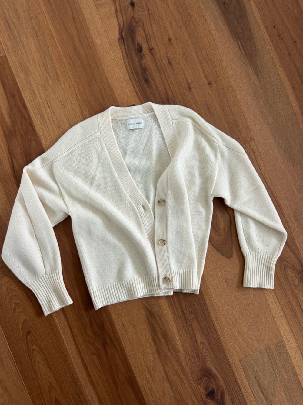 Cream Ribbed Button Cardigan - Picture 4 of 9